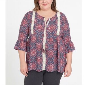 Artesia brand floral print boho lightweight crochet detailing SZ XXL 2XL